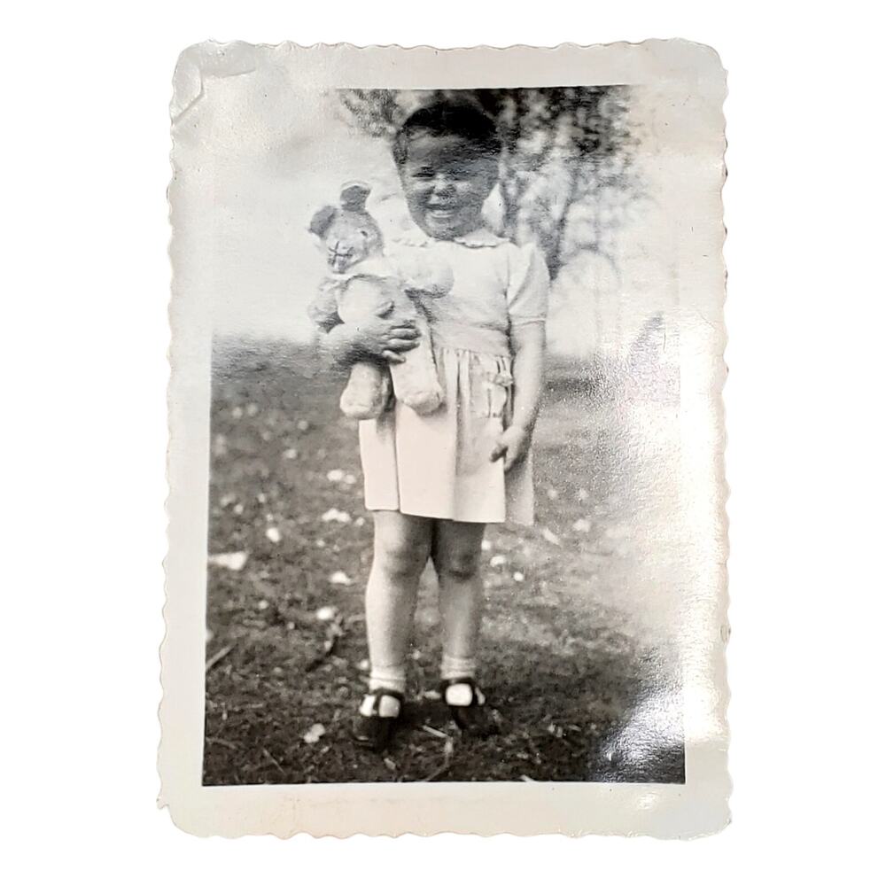 Vtg Adorable Toddler With Her Stuffed Animal Monochrome Photography Found